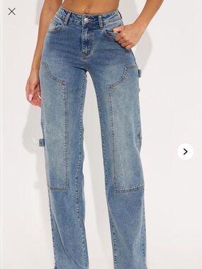 Fashion nova carpenter stretch straight leg jeans medium wash NEW size 0